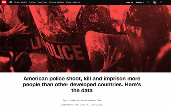 美国警察枪杀和监禁人数远高于其他发达国家